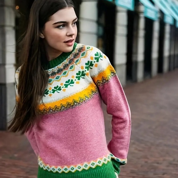 Pink Fair Isle sweater women’s US size S - Picture 1 of 14